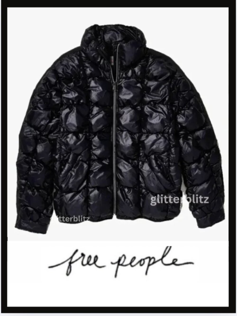 Free People Pippa Packable Puffer Jacket Scrunchy Glossy Black